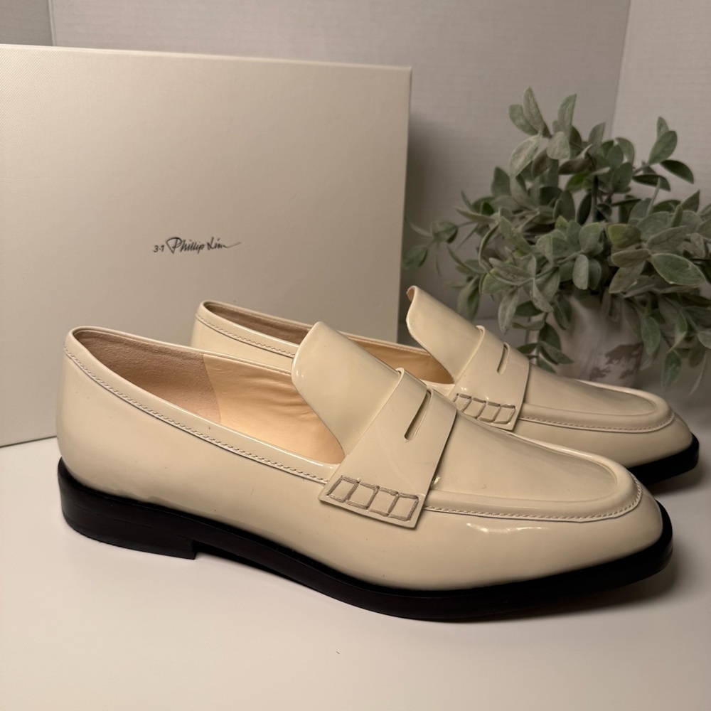 3.1 Phillip Lim Alexa Patent Leather Penny Loafers EU Size 41 US 11 Ivory/Creme